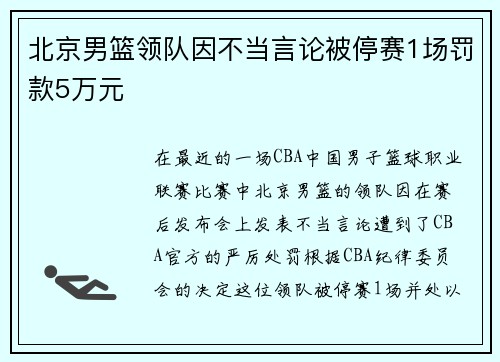 北京男篮领队因不当言论被停赛1场罚款5万元